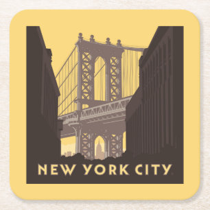 New York City   Brooklyn Bridge Square Paper Coaster