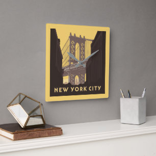 New York City   Brooklyn Bridge Square Wall Clock