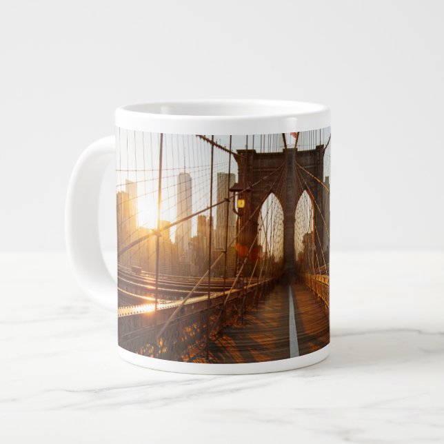 New York City Brooklyn Bridge Sunrise Large Coffee Mug (Front Left)