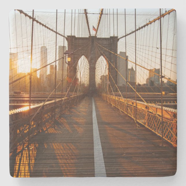 New York City Brooklyn Bridge Sunrise Stone Coaster (Front)