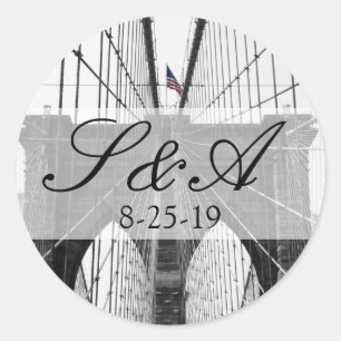 New York City Brooklyn Bridge Wedding Classic Round Sticker