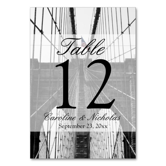 New York City Brooklyn Bridge Wedding Table Number (Front)