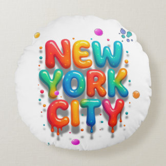 New York City Bubble Letters Round Cushion