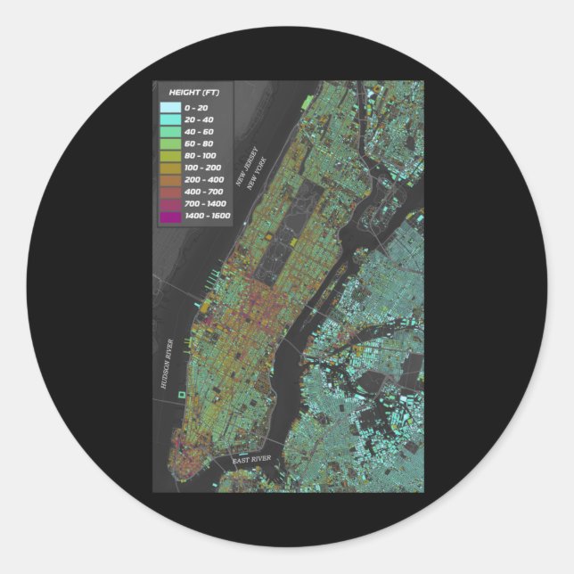 New York City Building Height Map Sticker  (Front)