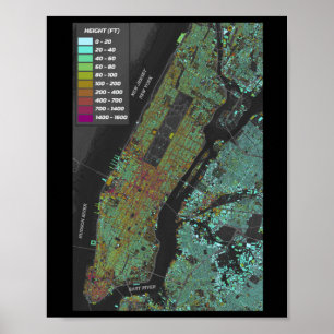 New York City Building Height Map Sticker Poster