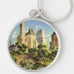 New York City Central Park Vintage Poster Key Ring
