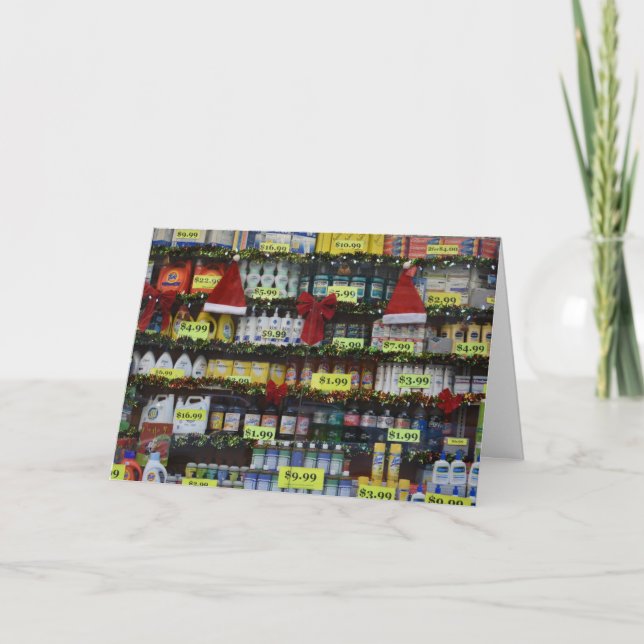 New York City Christmas Drugstore Windows Santa Holiday Card (Front)