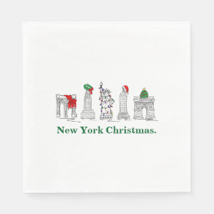 New York City Christmas NYC Buildings Holiday  Napkin