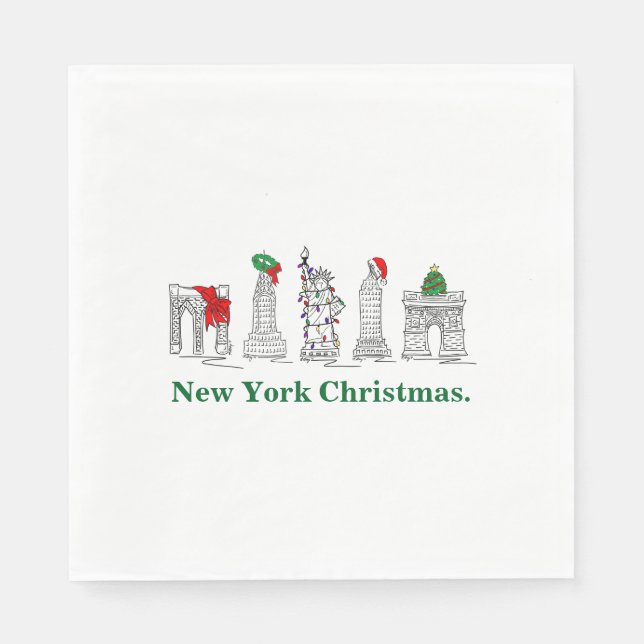New York City Christmas NYC Buildings Holiday  Napkin (Front)