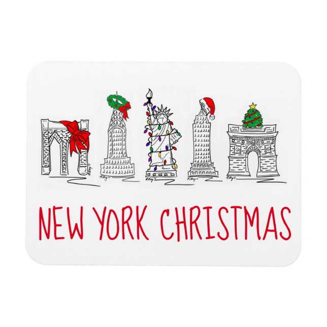New York City Christmas NYC Holiday Landmarks Magnet (Horizontal)