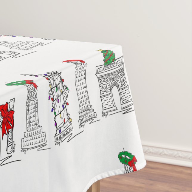 New York City Christmas NYC Holiday Landmarks Tablecloth (In Situ)