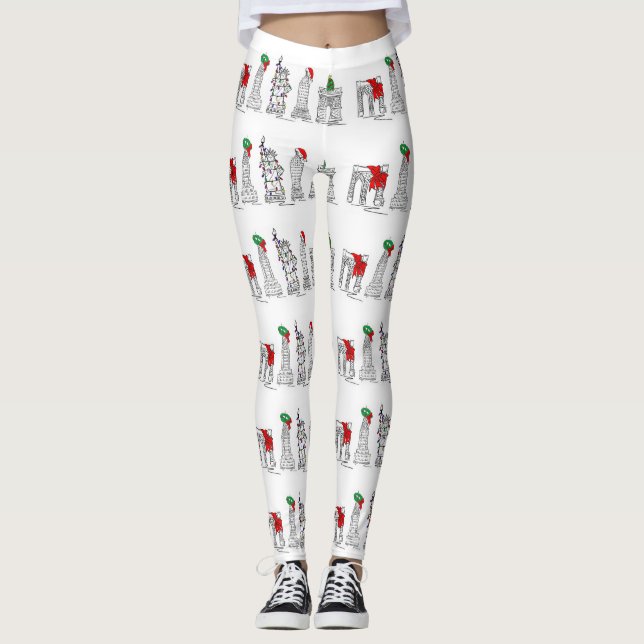 New York City Christmas NYC Landmarks Holiday Leggings (Front)