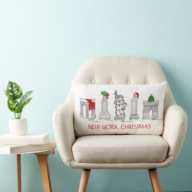 New York City Christmas NYC Landmarks Holiday Lumbar Cushion (Chair)