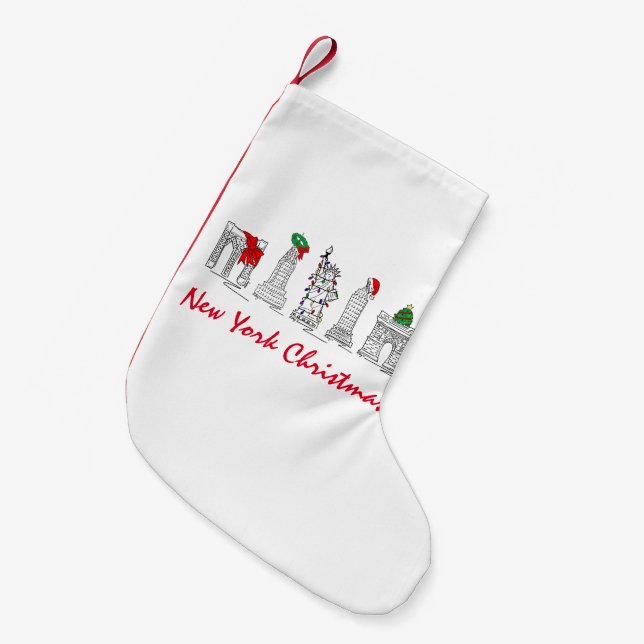 New York City Christmas NYC Landmarks Holiday Xmas Small Christmas Stocking (Front (Hanging))