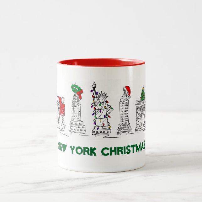 New York City Christmas NYC Landmarks Holiday Xmas Two-Tone Coffee Mug (Center)