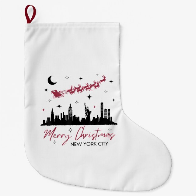 New York City Christmas Trip, Merry Christmas New  Large Christmas Stocking (Front)