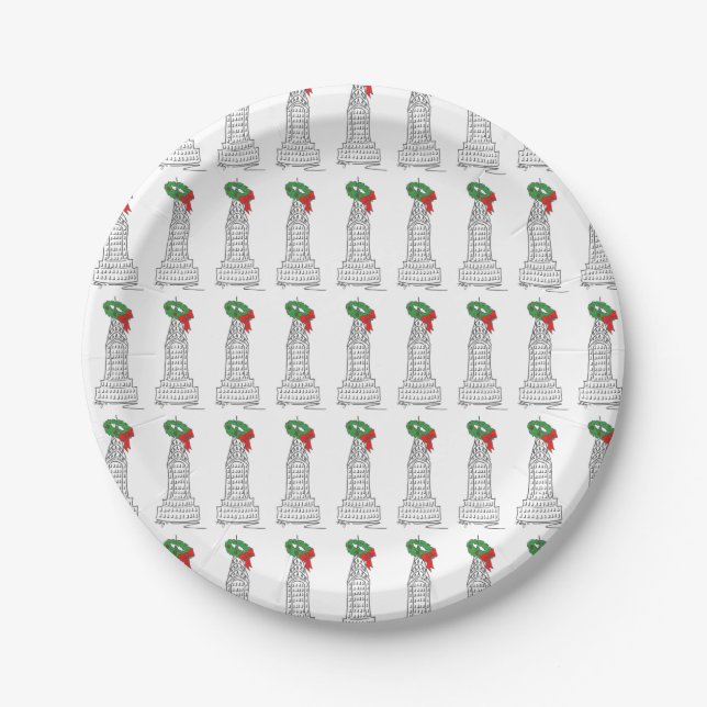 New York City Christmas Wreath NYC Holiday Paper Plate (Front)