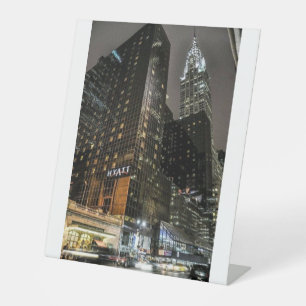 New York City Chrysler Building Night Skyline Urba Pedestal Sign