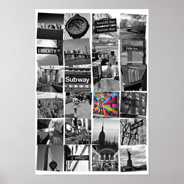 New York City collage of photograps, white Poster (Front)