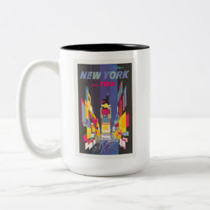 New York City Colorful Times Square Travel Poster Two-Tone Coffee Mug
