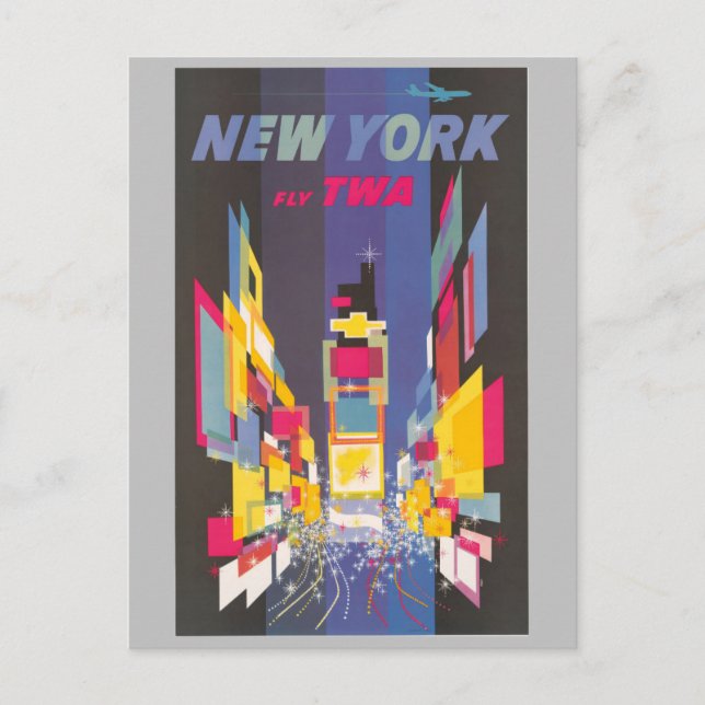 New York City Colourful Times Square Travel Poster Postcard (Front)