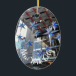 New York City Columbus Circle Christmas Stars NYC Ceramic Tree Decoration<br><div class="desc">Features an original color photograph of blue star ornaments in a shopping center at Columbus Circle. Photographed in Manhattan, New York City. Lots of other NYC and nature photographs are also available from this shop. Don't see exactly what you're looking for? Contact Rebecca to have a product customized just for...</div>