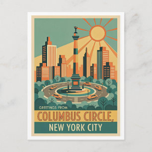 New York City Columbus Circle Retro Art  Postcard