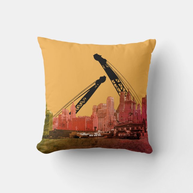 New York City Crane Operator 1930's Skyline Comic Cushion (Front)