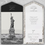 New York City Destination NYC Wedding All In One Invitation<br><div class="desc">A modern yet vintage style New York City theme wedding design featuring different black and white vintage illustrations of NYC. A vintage New York city map, the Brooklyn Bridge and the statue of Liberty are featured in this New York City themed wedding suite. An elegant design perfect for anyone who...</div>