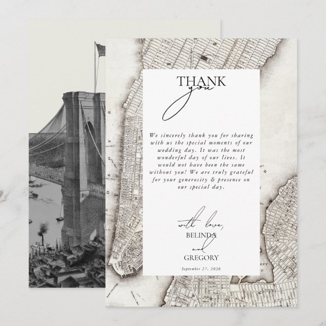 New York City Destination NYC Wedding Thank You Card (Front/Back)