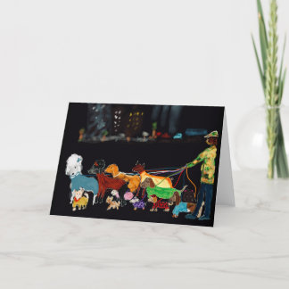 New York City dog walker with dogs in coats Holiday Card