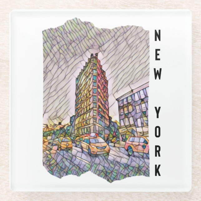 New York City Esthetic Mosaic Art  Glass Coaster (Front)