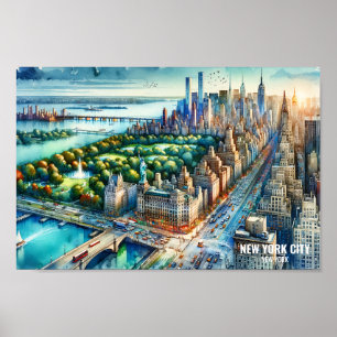 New York City Famous Travel Places watercolor Poster