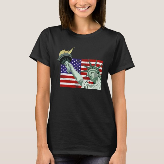 New York City flag with Statue of Liberty T-Shirt (Front)