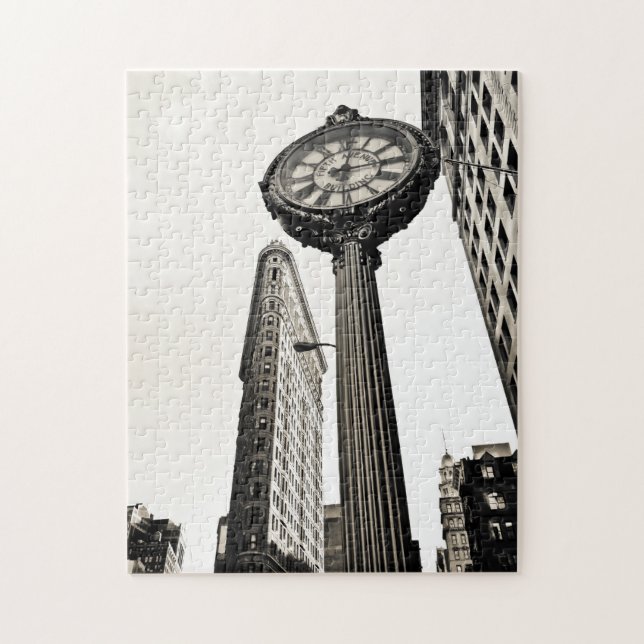 New York City - Flatiron Building and Clock Jigsaw Puzzle (Vertical)