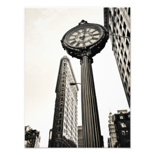 New York City - Flatiron Building and Clock Photo Print