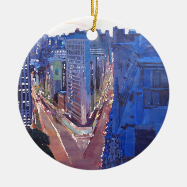 New York City - Flatiron Building At Night Ceramic Tree Decoration (Front)