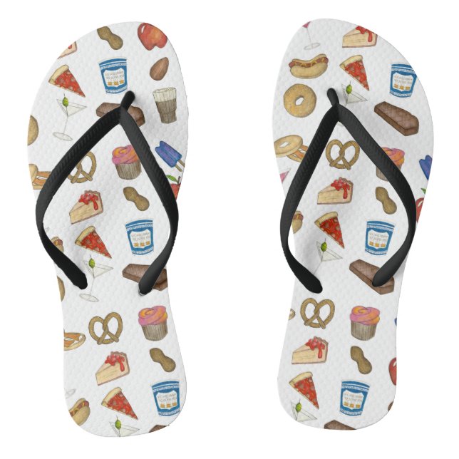 New York City Foodie NYC Foods Tourist Food Print Flip Flops (Footbed)