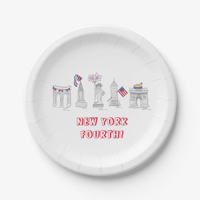 New York City Fourth NYC July 4th Patriotic USA Paper Plate (Front)
