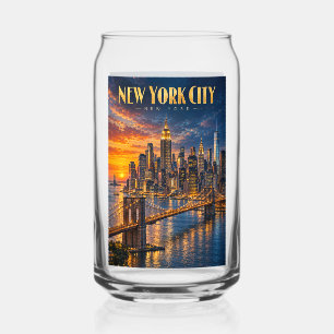 New York City Golden Skyline Sunset Travel Poster Can Glass