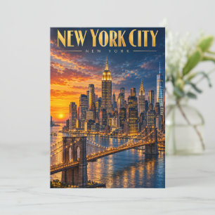 New York City Golden Skyline Sunset Travel Poster Programme