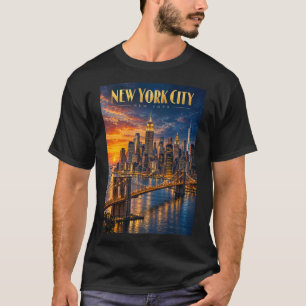 New York City Golden Skyline Sunset Travel Poster T-Shirt