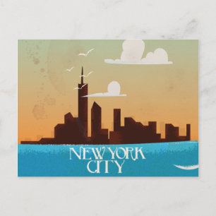 New York City Golden Sunset vintage travel poster Postcard