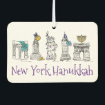 New York City Hanukkah NYC Jewish Holiday Chanukah Car Air Freshener<br><div class="desc">Features an original pen-and-ink illustration of a row of classic New York City landmarks, "dressed up" for the Hanukkah holiday. Great for anyone who lives in or loves NYC! Don't see exactly what you're looking for? Need help with customisation? Click "rebeccaheartsny" (upper right corner) then "contact this designer" to have...</div>