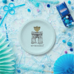 New York City Hanukkah NYC Menorah Holiday Blue Paper Plate<br><div class="desc">Features an original marker illustration of a classic NYC landmark "dressed up" for the holiday season.

Don't see what you're looking for? Need help with customisation? Contact Rebecca to have something designed just for you.</div>