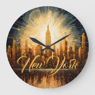 New York city, illustration, Colourful Modern Large Clock