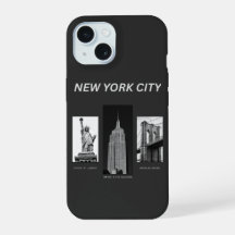 New York City Landmarks Black White Urban Illustra