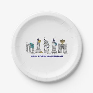 New York City Landmarks Hanukkah NYC Chanukah Paper Plate