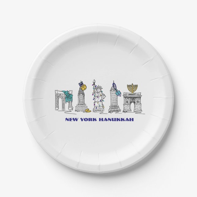 New York City Landmarks Hanukkah NYC Chanukah Paper Plate (Front)