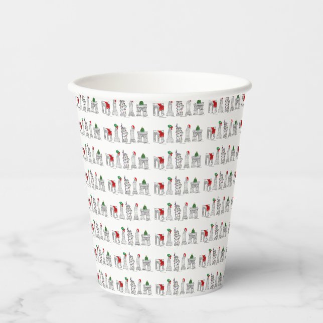 New York City Landmarks NYC Xmas Christmas Holiday Paper Cups (Front)